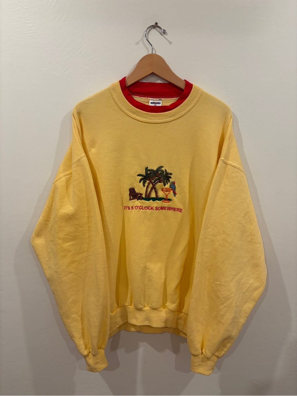 Vintage Jerzees rare single stitch XL crew neck yellow it’s 5o’clock somewhere